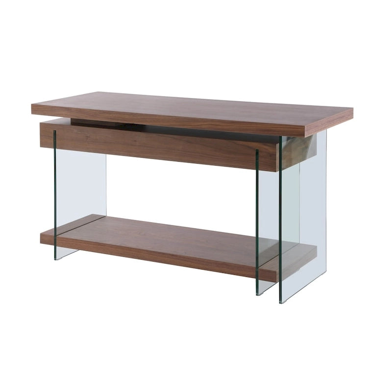 Rotatable Glass & Walnut Veneer Writing Desk