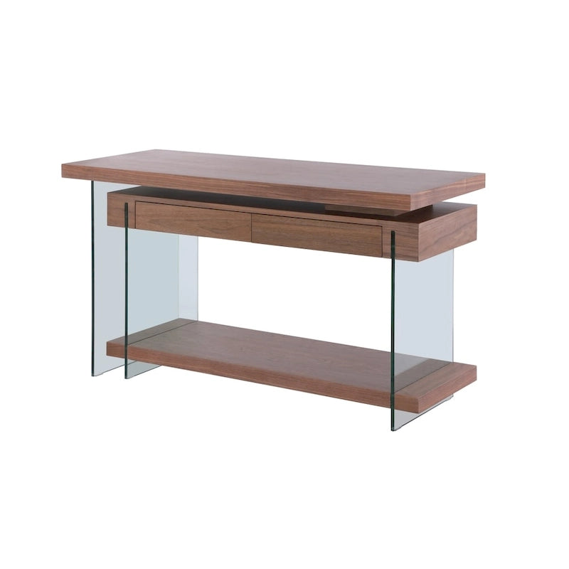 Rotatable Glass & Walnut Veneer Writing Desk