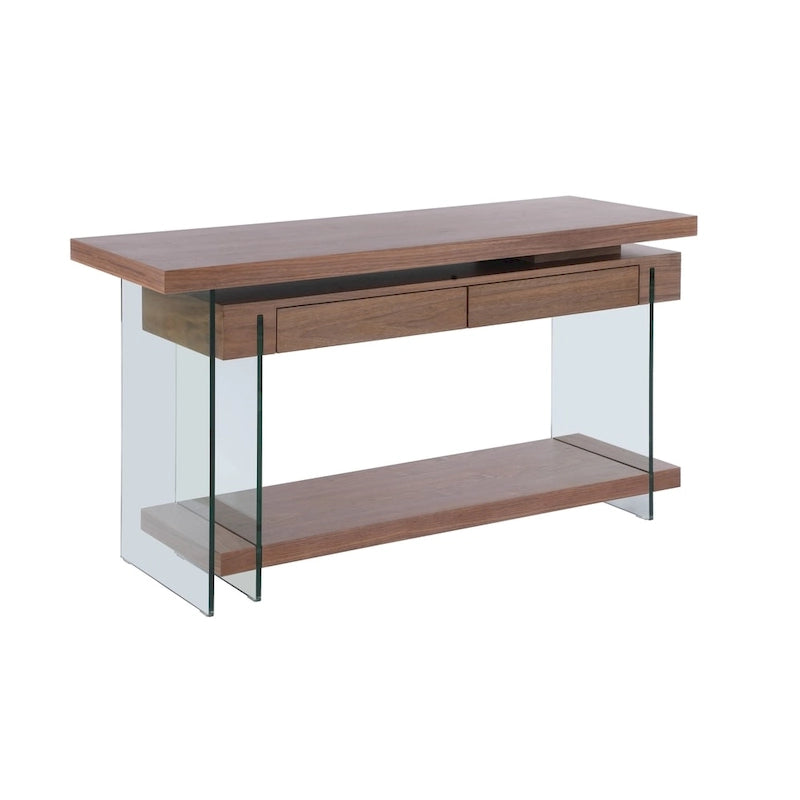Rotatable Glass & Walnut Veneer Writing Desk