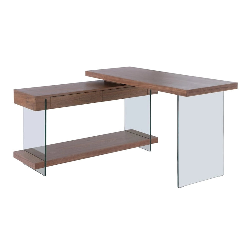 Rotatable Glass & Walnut Veneer Writing Desk