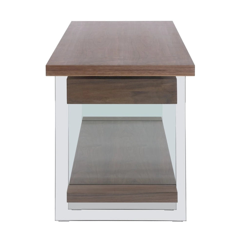 Rotatable Glass & Walnut Veneer Writing Desk