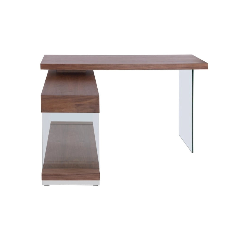 Rotatable Glass & Walnut Veneer Writing Desk
