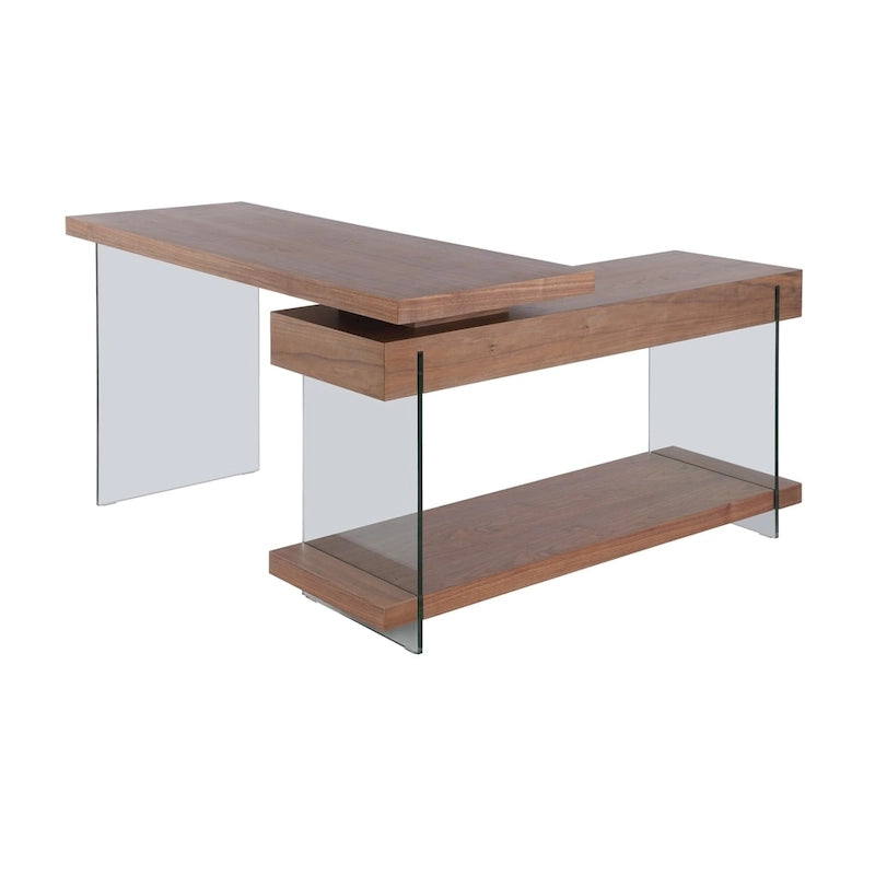 Rotatable Glass & Walnut Veneer Writing Desk