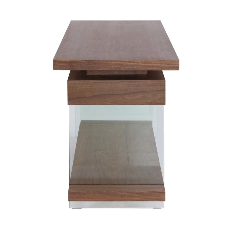 Rotatable Glass & Walnut Veneer Writing Desk