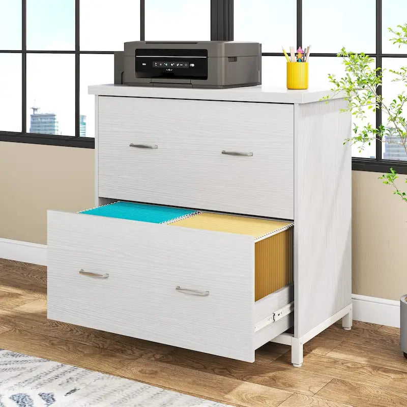 2-Drawer Lateral File Cabinet and Printer Stand with Wood-Grain Top