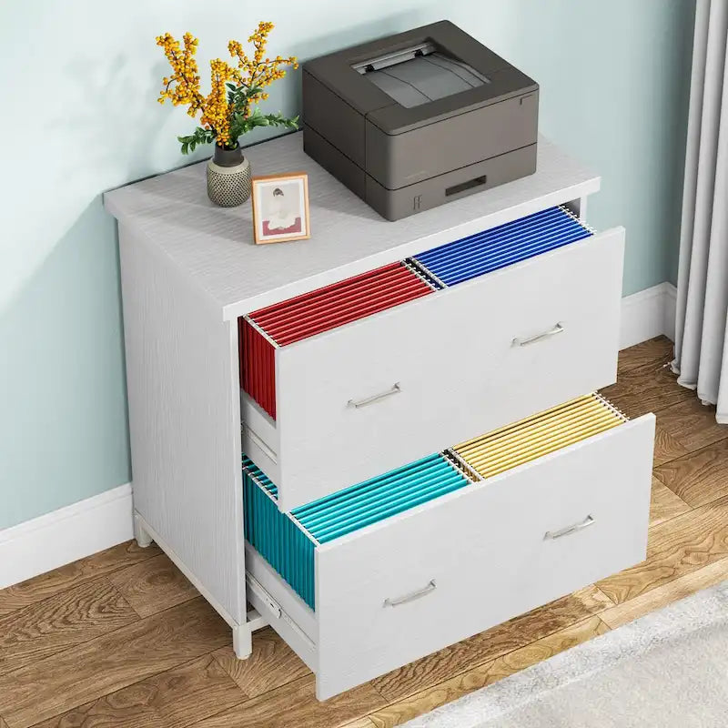 2-Drawer Lateral File Cabinet and Printer Stand with Wood-Grain Top