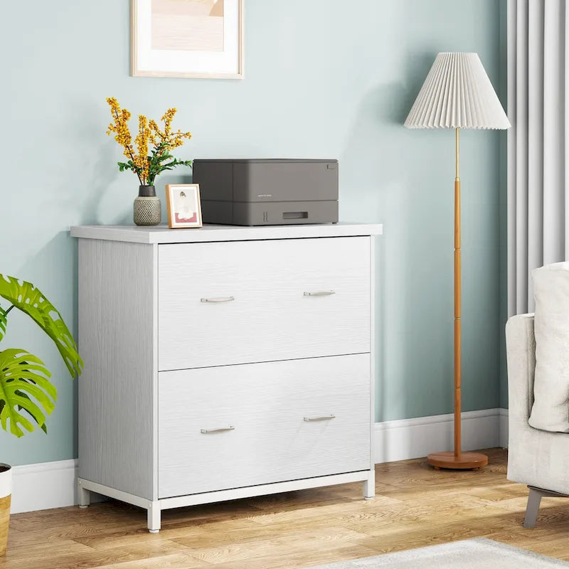 2-Drawer Lateral File Cabinet and Printer Stand with Wood-Grain Top