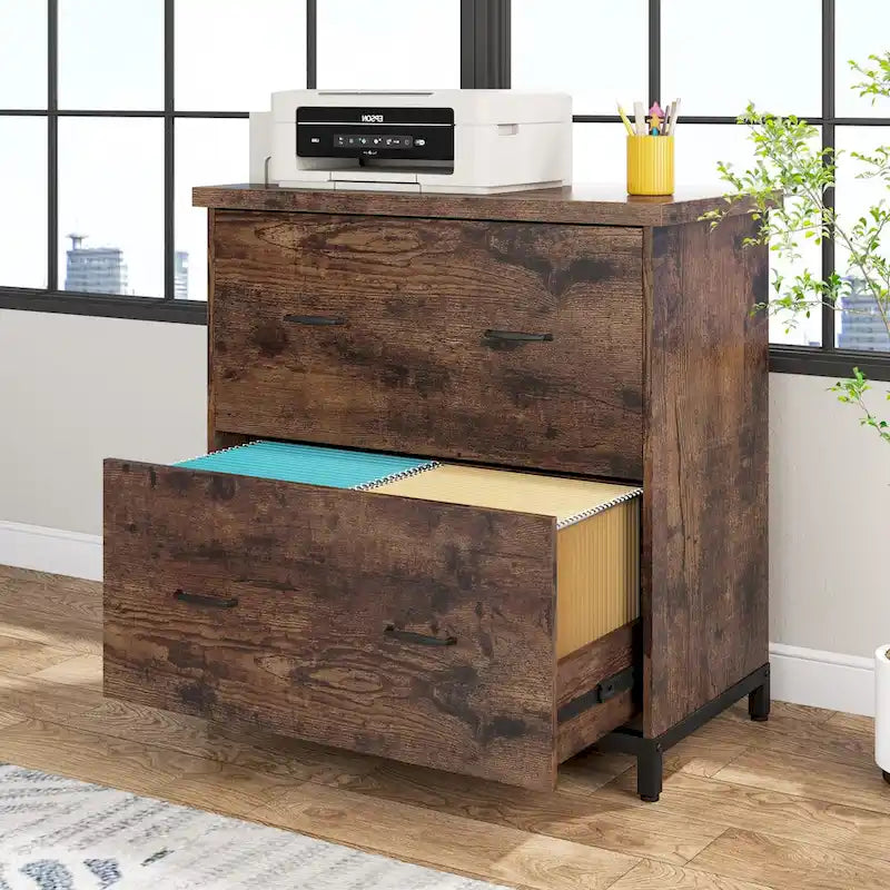 2-Drawer Lateral File Cabinet and Printer Stand with Wood-Grain Top