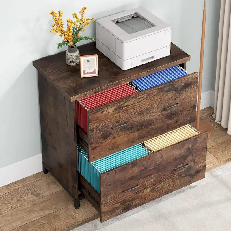 2-Drawer Lateral File Cabinet and Printer Stand with Wood-Grain Top