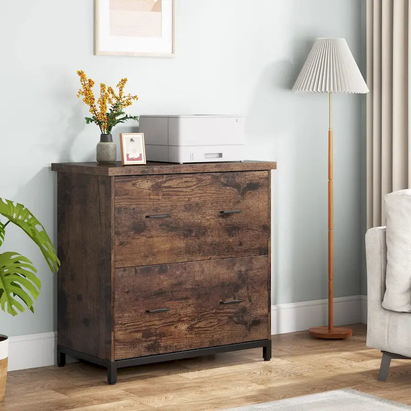 2-Drawer Lateral File Cabinet and Printer Stand with Wood-Grain Top