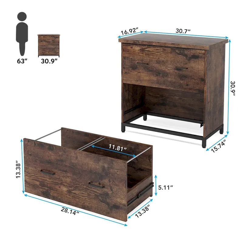 2-Drawer Lateral File Cabinet and Printer Stand with Wood-Grain Top
