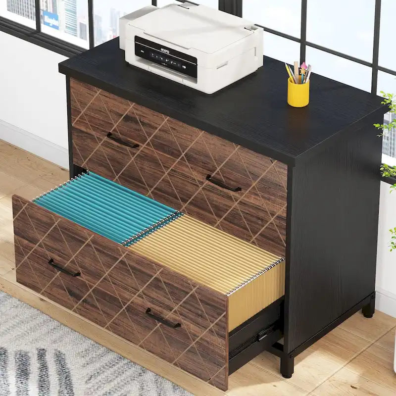2-Drawer Lateral File Cabinet and Printer Stand with Wood-Grain Top
