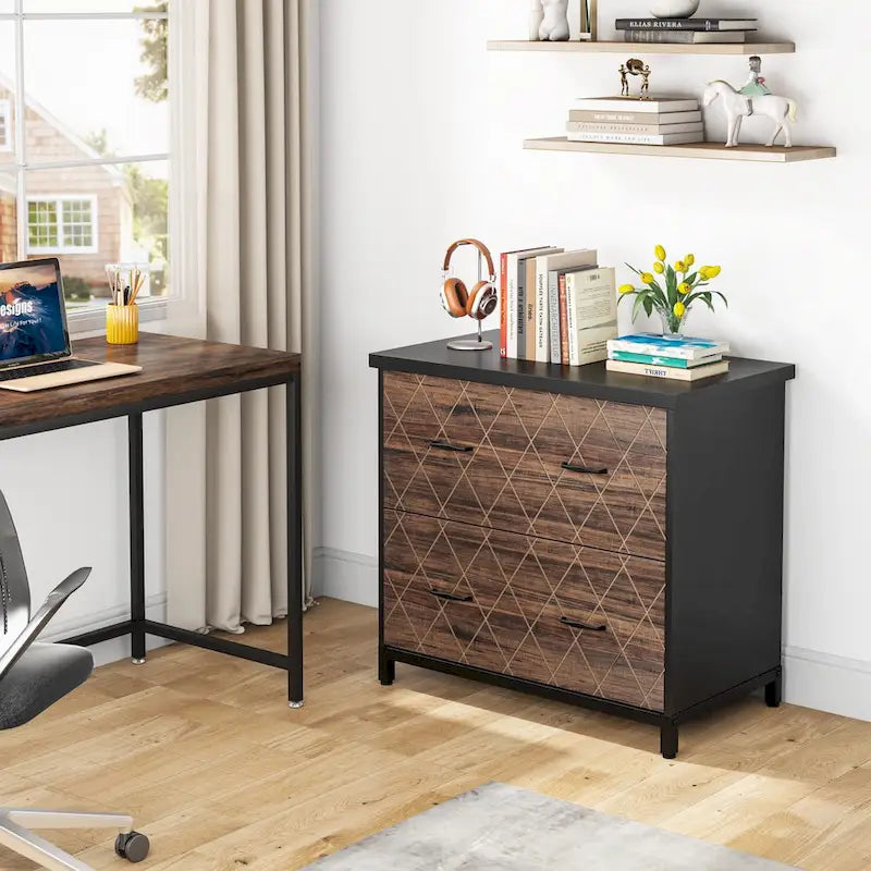 2-Drawer Lateral File Cabinet and Printer Stand with Wood-Grain Top