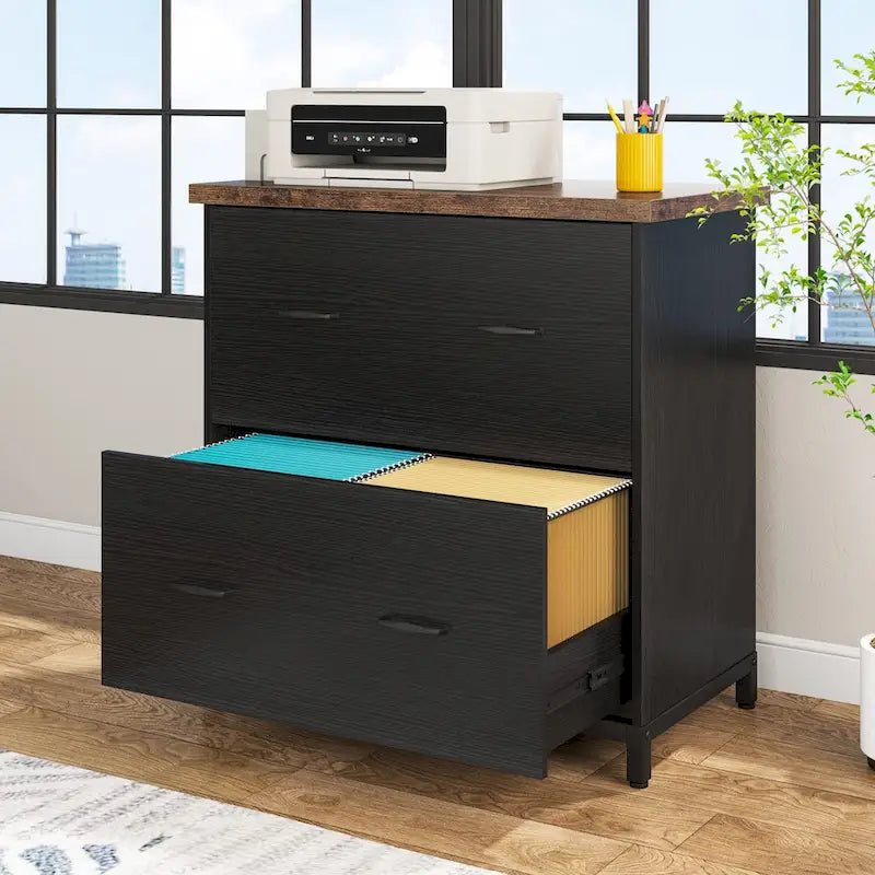 2-Drawer Lateral File Cabinet and Printer Stand with Wood-Grain Top