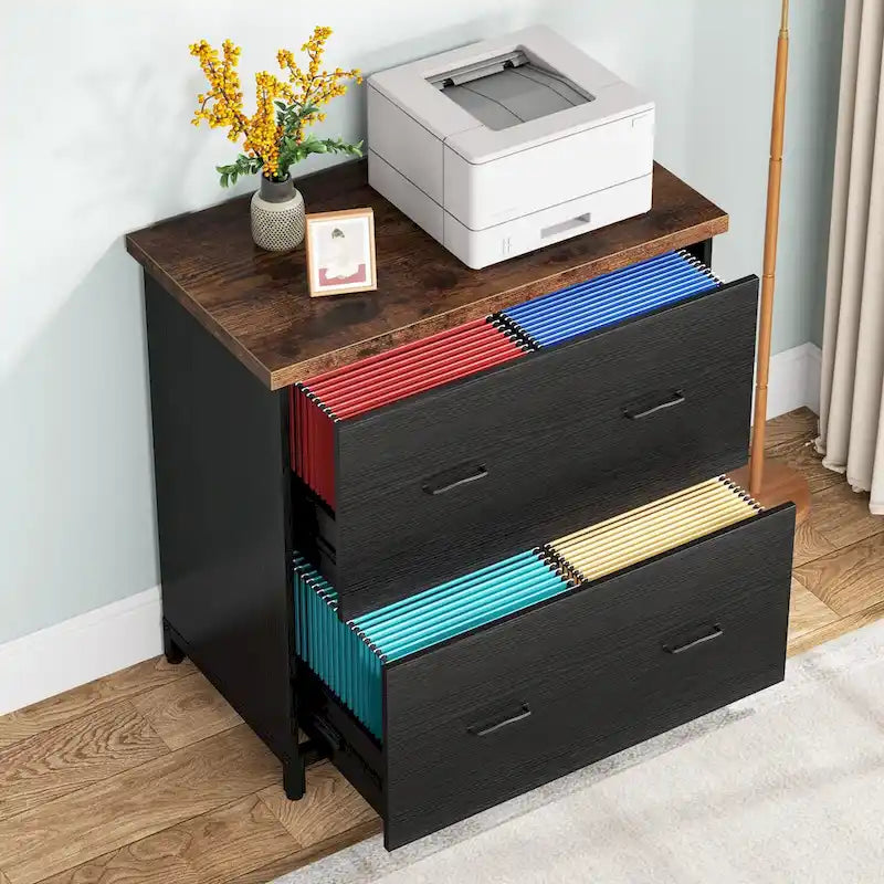 2-Drawer Lateral File Cabinet and Printer Stand with Wood-Grain Top