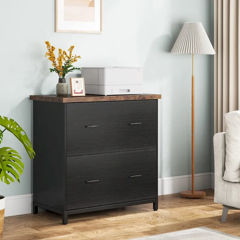 2-Drawer Lateral File Cabinet and Printer Stand with Wood-Grain Top