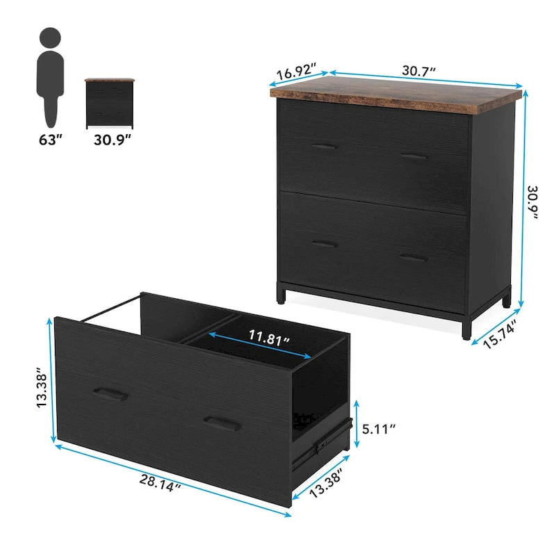 2-Drawer Lateral File Cabinet and Printer Stand with Wood-Grain Top