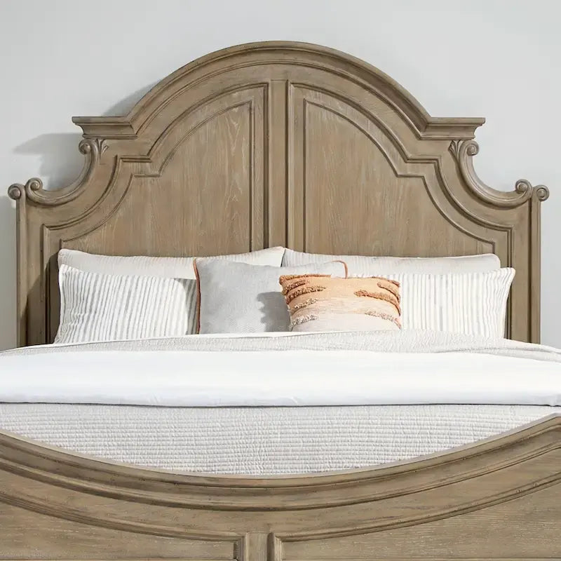 Queen Size Vintage Panel Headboard – Arched Crown with Distressed Wood Finish