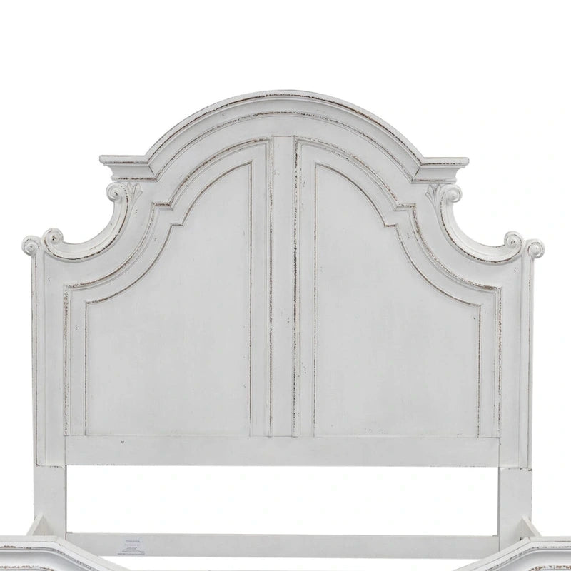 Queen Size Vintage Panel Headboard – Arched Crown with Distressed Wood Finish