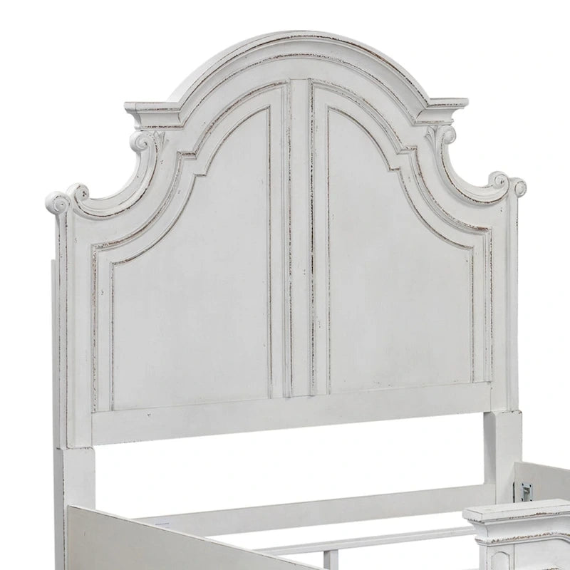 Queen Size Vintage Panel Headboard – Arched Crown with Distressed Wood Finish