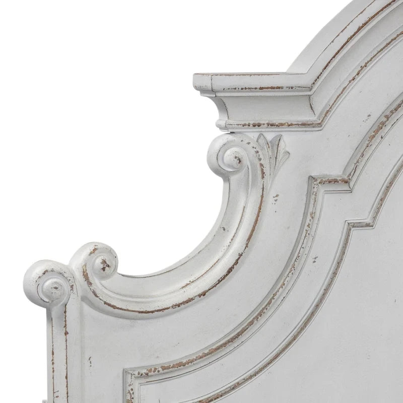 Queen Size Vintage Panel Headboard – Arched Crown with Distressed Wood Finish