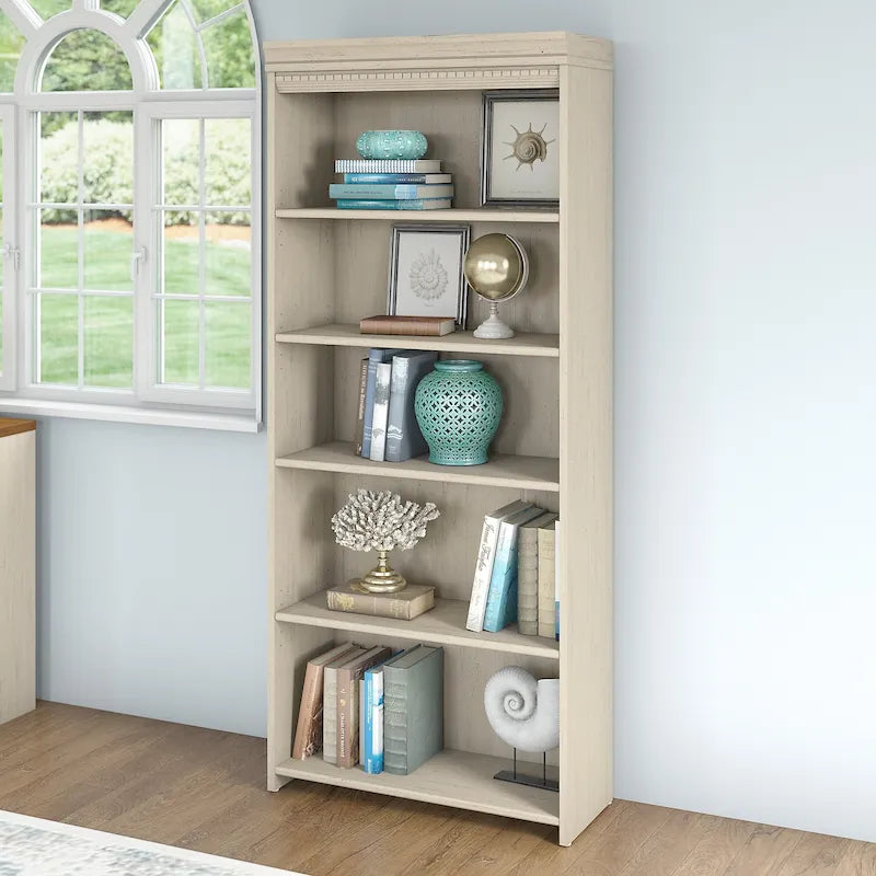 5-Shelf Bookcase with Adjustable Shelves – Antique Finish