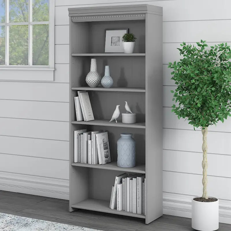 5-Shelf Bookcase with Adjustable Shelves – Antique Finish
