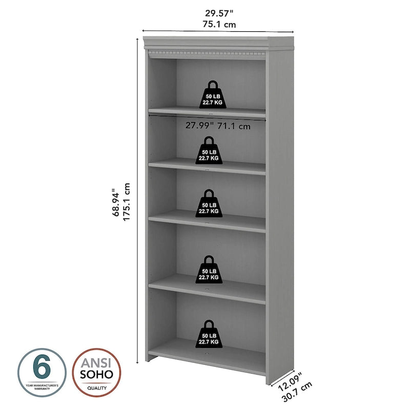5-Shelf Bookcase with Adjustable Shelves – Antique Finish