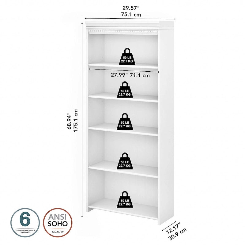 5-Shelf Bookcase with Adjustable Shelves – Antique Finish