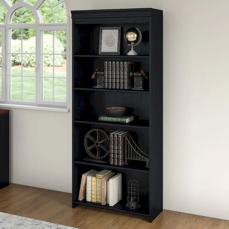 5-Shelf Bookcase with Adjustable Shelves – Antique Finish