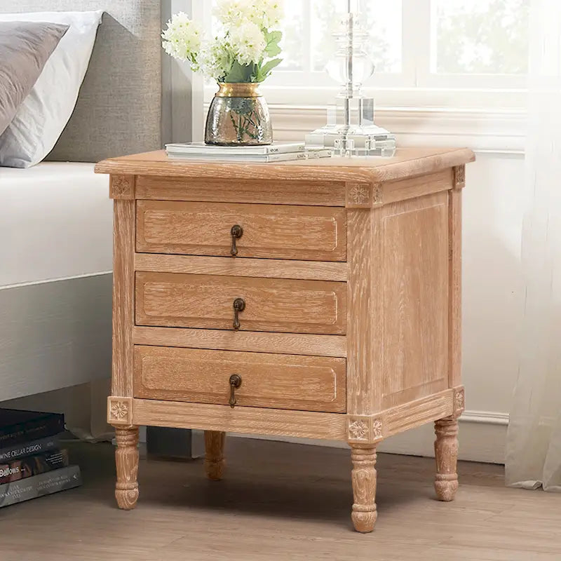 Solid Oak 3-Drawer Nightstand