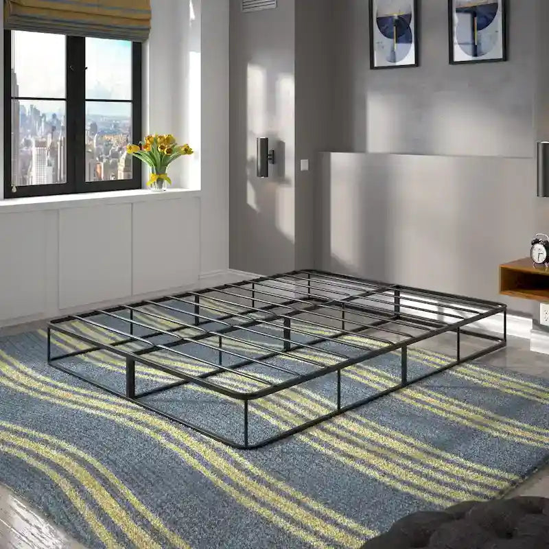 Black Metal Platform Bed Frame with Slat Support — No Box Spring Needed