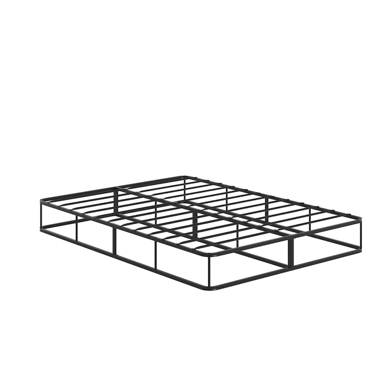 Black Metal Platform Bed Frame with Slat Support — No Box Spring Needed