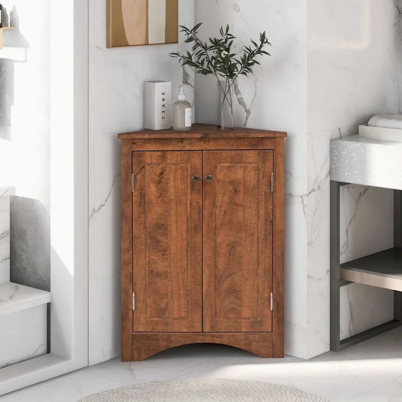 Triangle Corner Floor Storage Cabinet with Adjustable Shelves