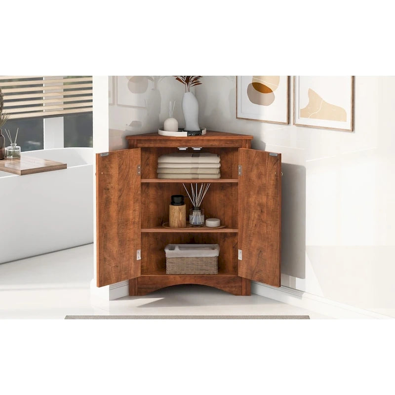 Triangle Corner Floor Storage Cabinet with Adjustable Shelves