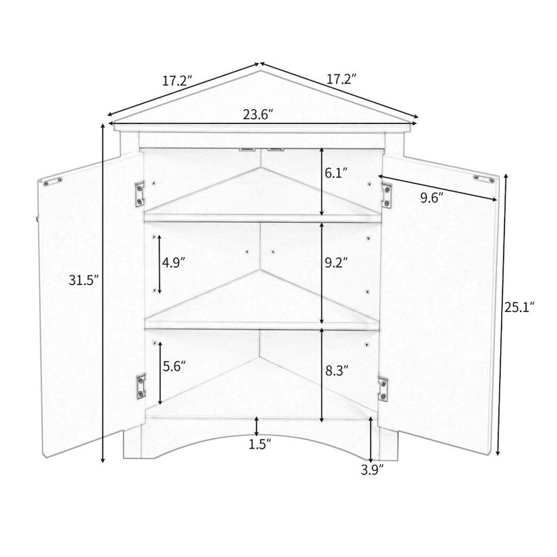 Triangle Corner Floor Storage Cabinet with Adjustable Shelves