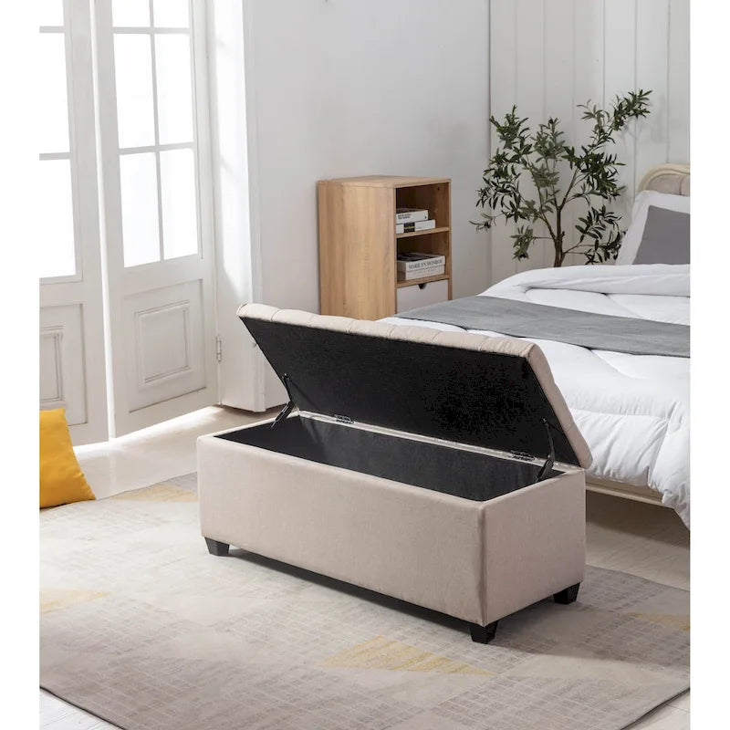 Fabric Upholstered Flip-Top Storage Bench – Entryway & Living Room Organizer