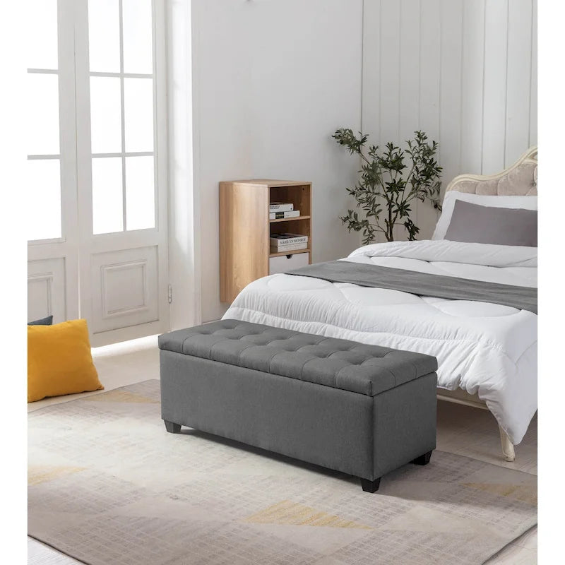 Fabric Upholstered Flip-Top Storage Bench – Entryway & Living Room Organizer