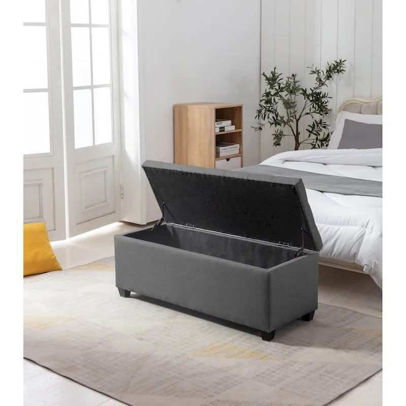 Fabric Upholstered Flip-Top Storage Bench – Entryway & Living Room Organizer