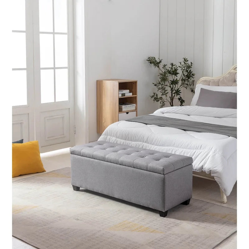 Fabric Upholstered Flip-Top Storage Bench – Entryway & Living Room Organizer