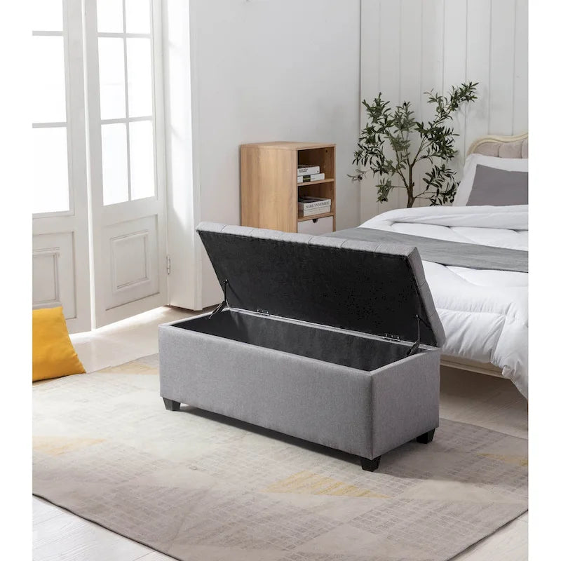 Fabric Upholstered Flip-Top Storage Bench – Entryway & Living Room Organizer
