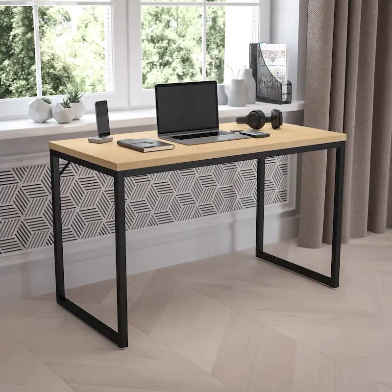 47" Industrial Style Office Desk with Heavy-Duty Steel Frame – Writing & Computer Table