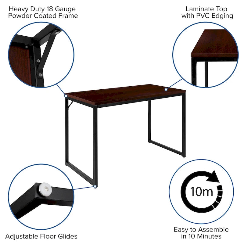 47" Industrial Style Office Desk with Heavy-Duty Steel Frame – Writing & Computer Table
