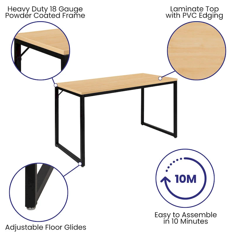 47" Industrial Style Office Desk with Heavy-Duty Steel Frame – Writing & Computer Table