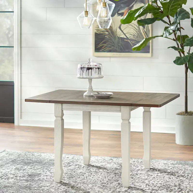 Two-Tone Drop Leaf Dining Table with Extendable Leaves