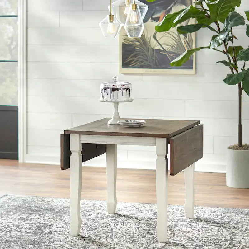 Two-Tone Drop Leaf Dining Table with Extendable Leaves