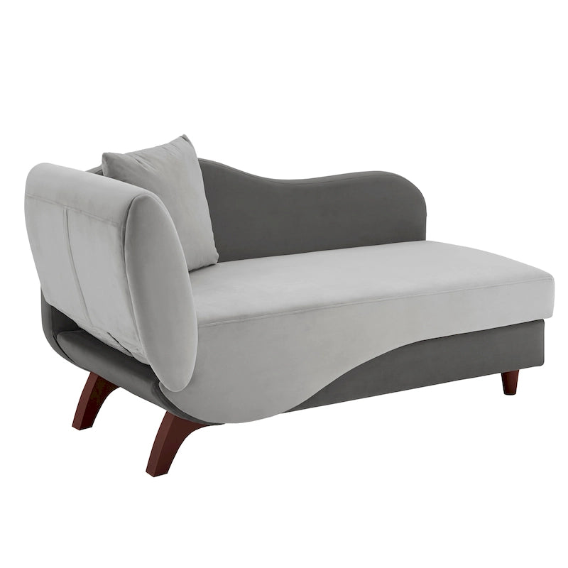 Two-Tone Velvet Storage Chaise Lounge with Adjustable Back & Accent Pillow