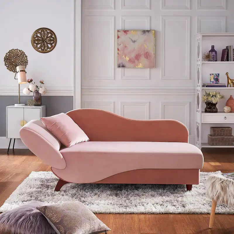 Two-Tone Velvet Storage Chaise Lounge with Adjustable Back & Accent Pillow