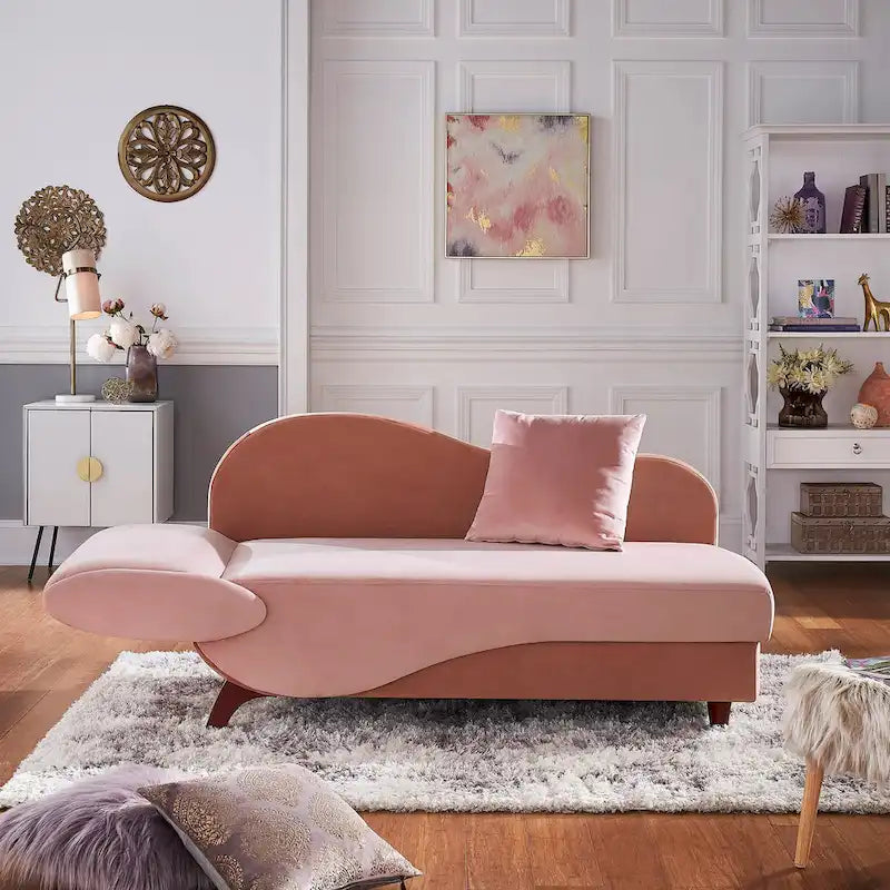 Two-Tone Velvet Storage Chaise Lounge with Adjustable Back & Accent Pillow