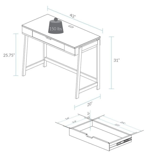 Two-Tone Writing Desk with 4 USB Charging Ports & Storage Drawer – Wood & White Finish
